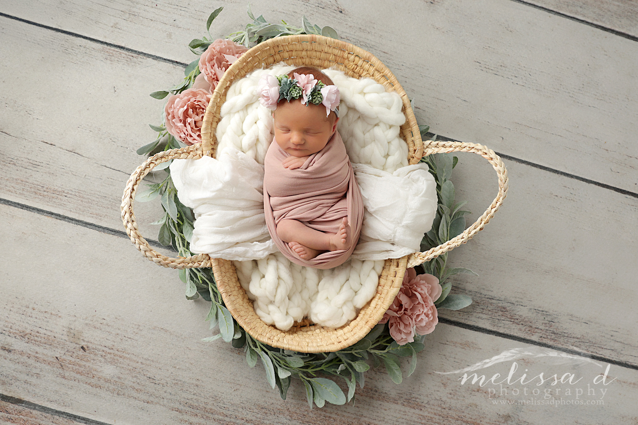 Dallas Newborn Photographer basket prop with flowers