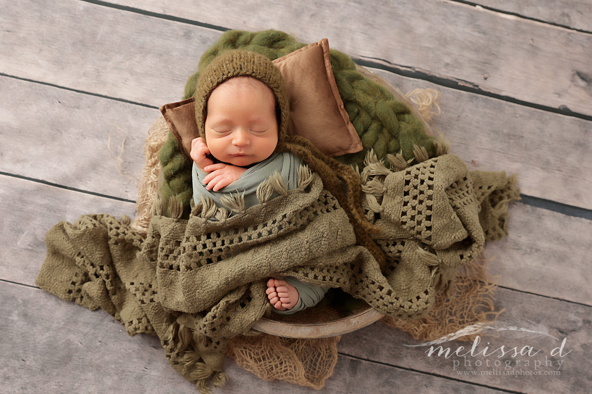 Colleyville Newborn Photographer green textured set-up