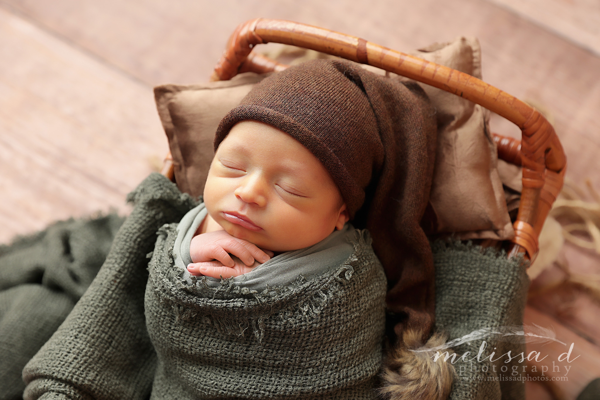 DFW Newborn Photographer bamboo basket prop