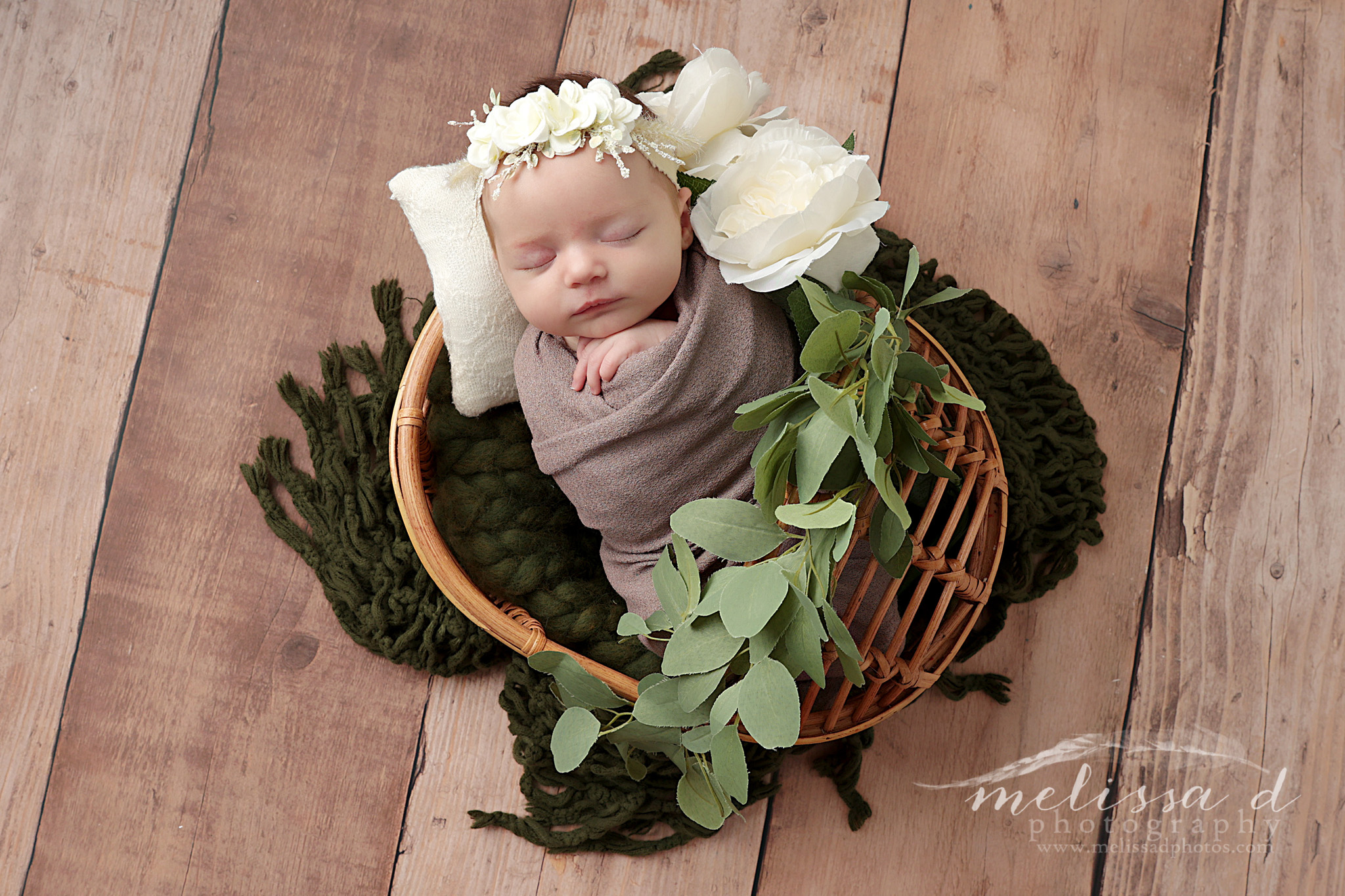 Dallas Newborn Photographer bamboo cradle prop