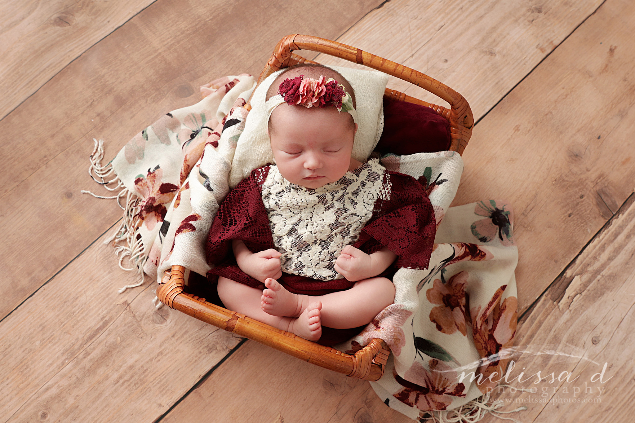 DFW Newborn Photographer bamboo prop lace outfit