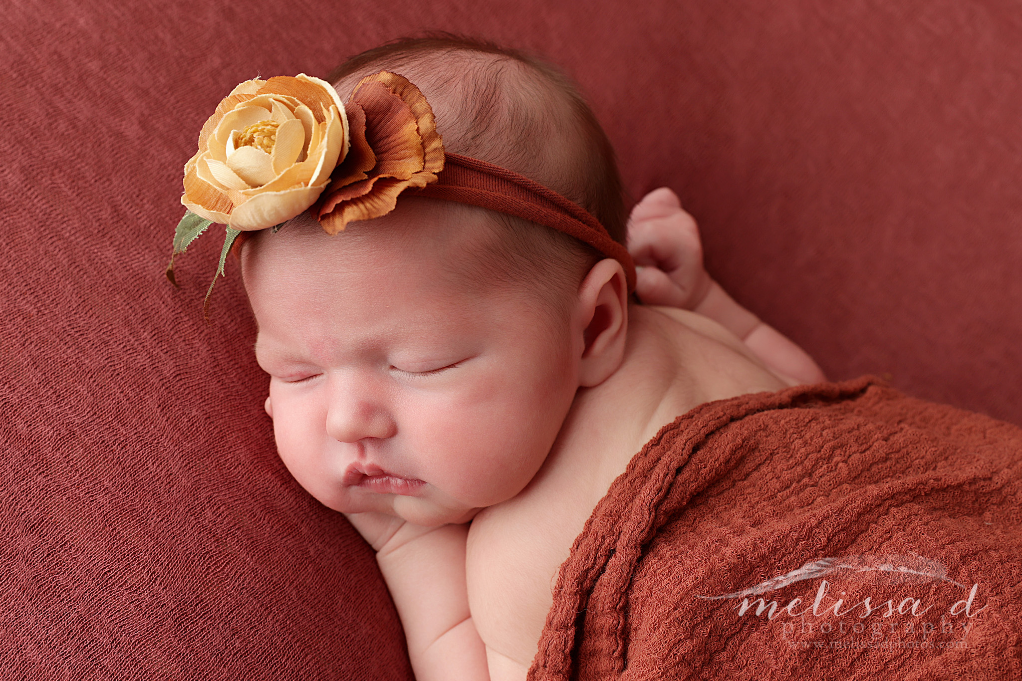 Keller Newborn Photographer rust backdrop close up