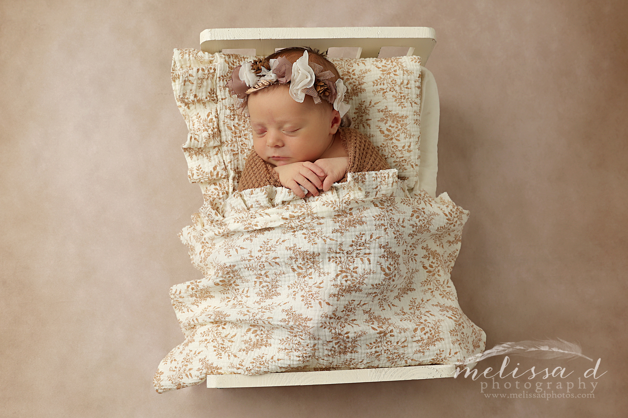Colleyville Newborn Photographer bed prop vintage bedding