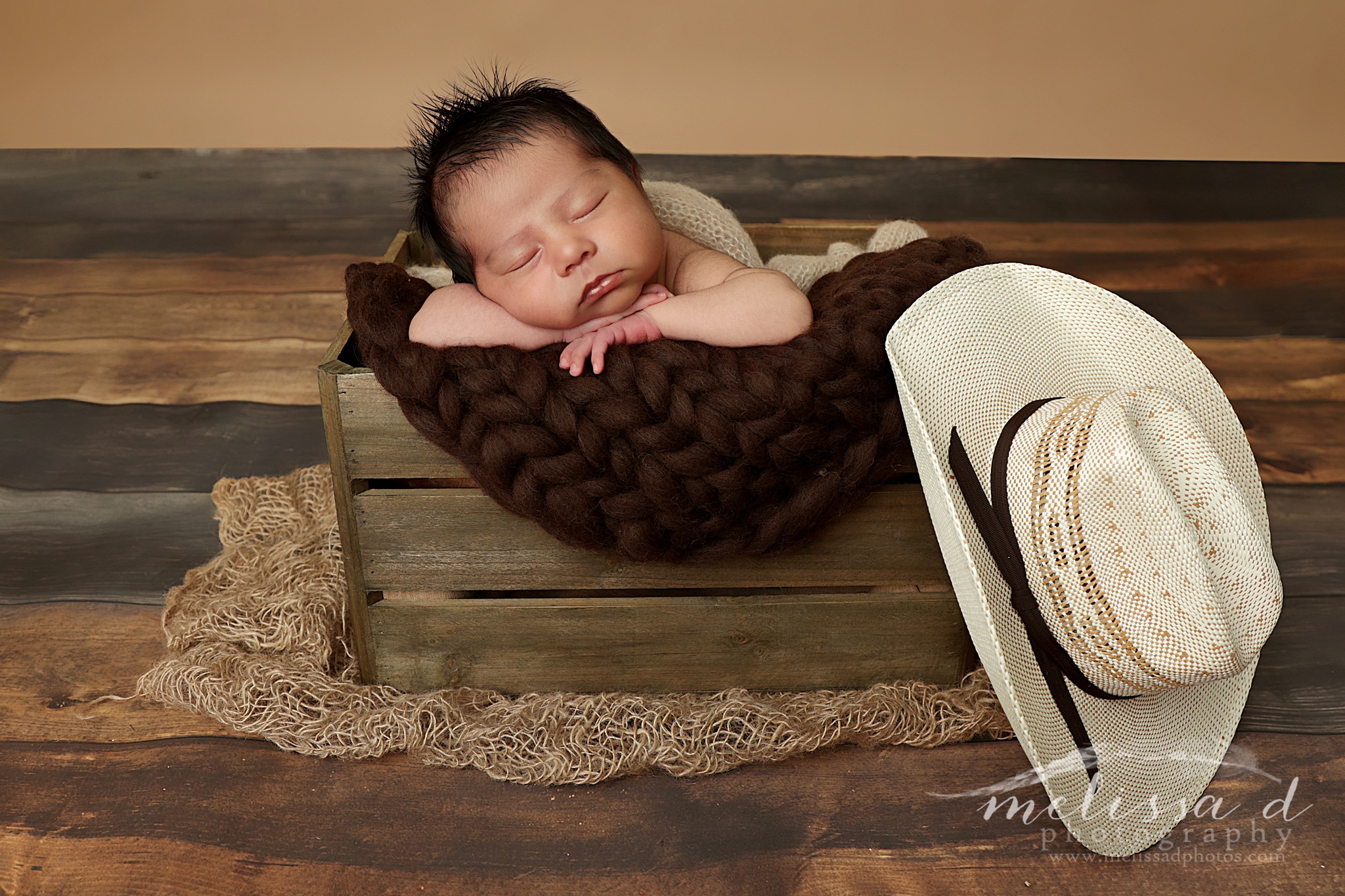 Fort Worth Newborn Photographer baby in crate prop western theme
