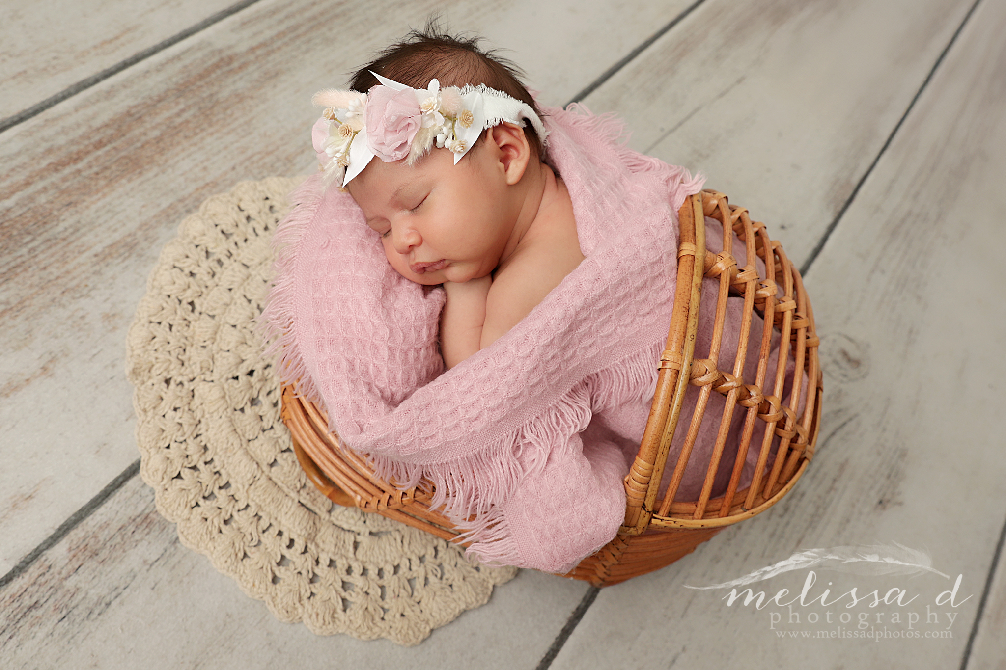 Keller Newborn Photographer bamboo cradle prop