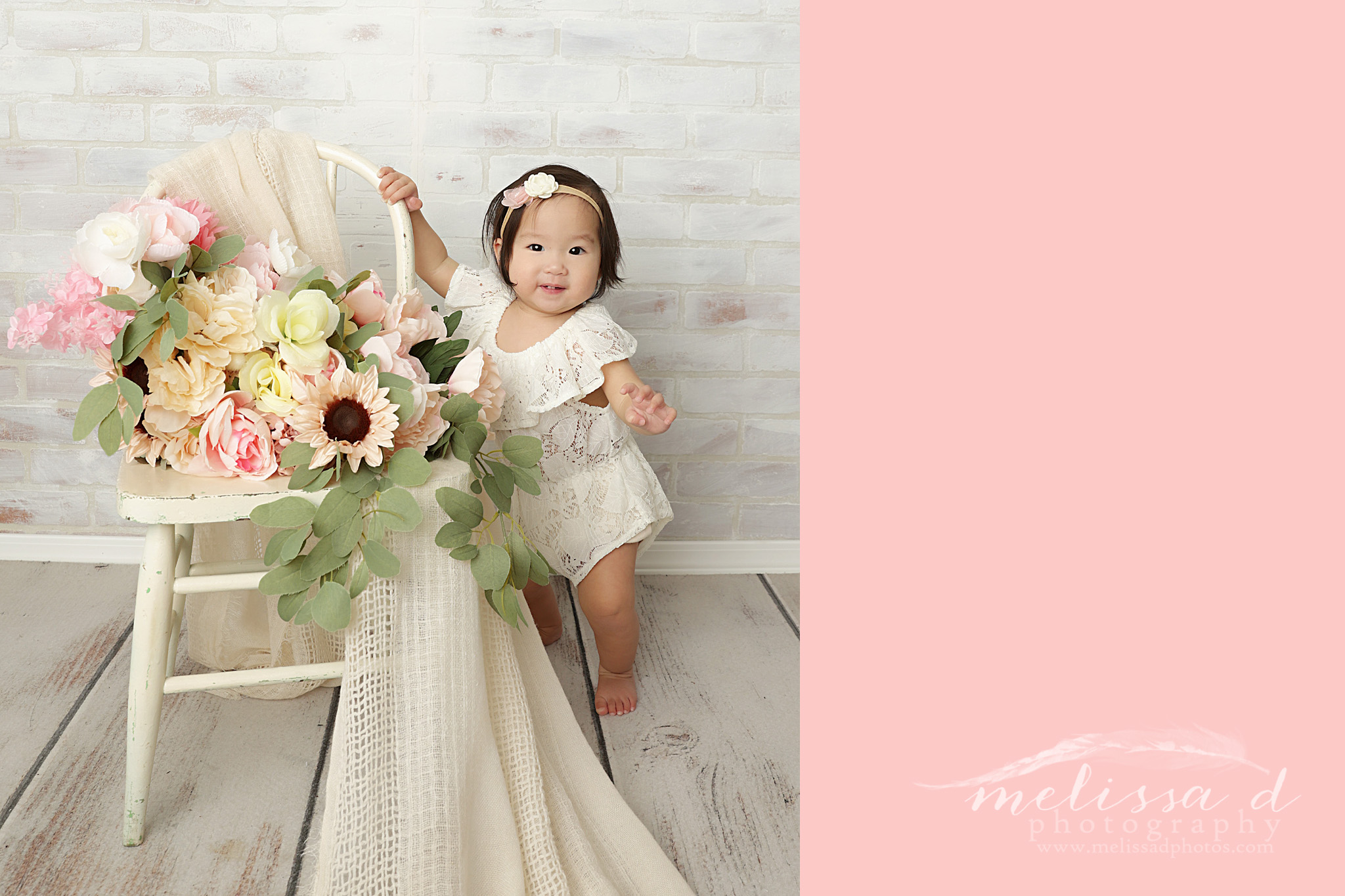 Colleyville one year Photos lace romper flowers