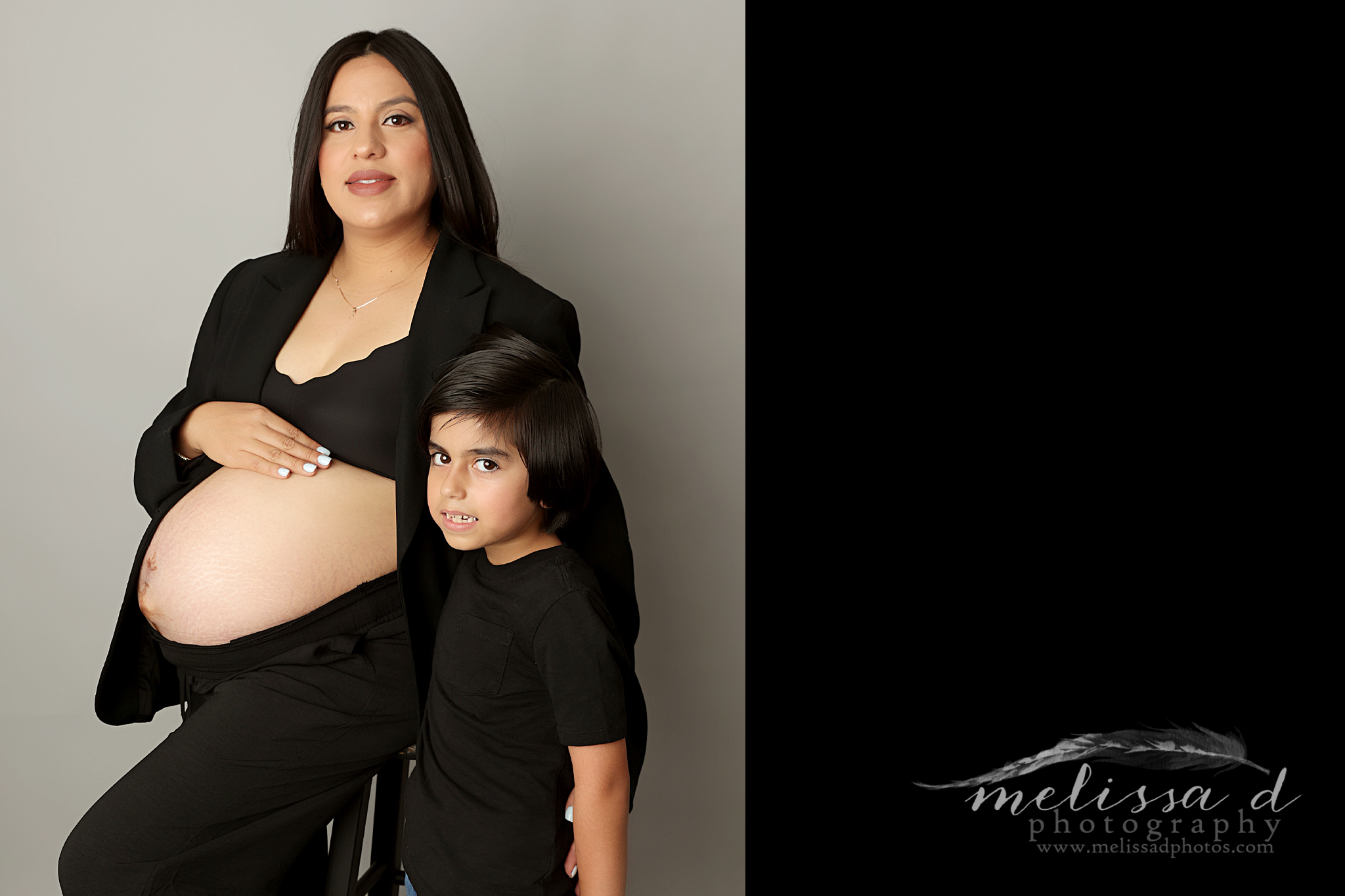 DFW Maternity Photographer mom and son stool prop